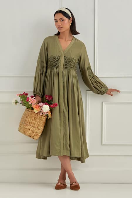 Cupid Cotton Smocked Silk Dress 