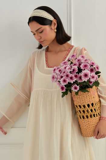 Shop_Cupid Cotton_Ivory Chanderi , , , Chanderi, Anoa Pleated Dress _Online_at_Aza_Fashions