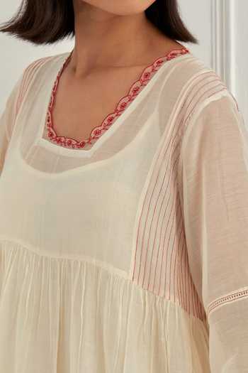 Buy_Cupid Cotton_Ivory Chanderi , , , Chanderi, Anoa Pleated Dress 