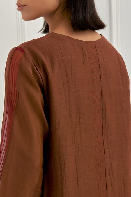 Cupid Cotton_Brown Chanderi Silk Sequins Mirelle Kurta And Harem Pant Set _at_Aza_Fashions