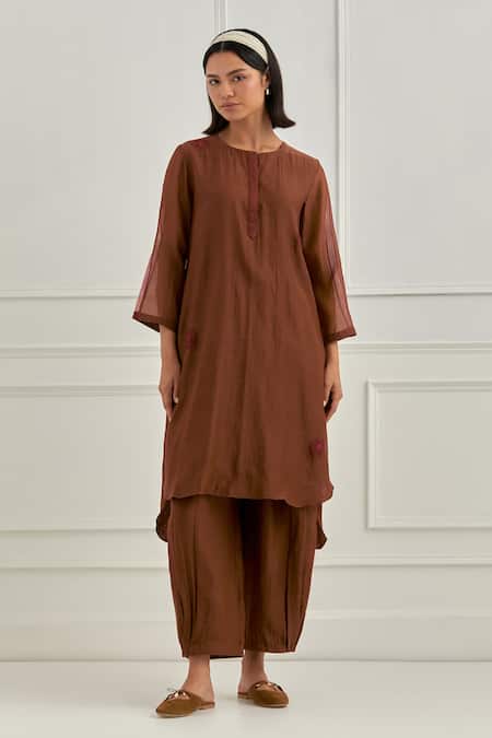 Buy_Cupid Cotton_Brown Chanderi Silk Sequins Mirelle Kurta And Harem Pant Set 