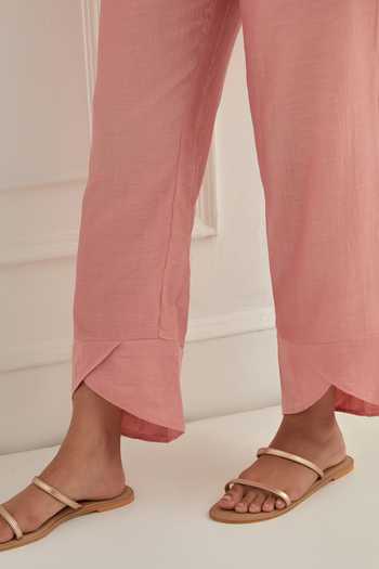 Shop_Cupid Cotton_Pink Organza, Chanderi Silk Zardozi, Nuve Smocked Shirt And Pant Co-ord Set _Online_at_Aza_Fashions