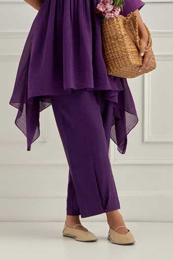 Cupid Cotton_Purple Chanderi Silk Embroidery, Sequins, Zari Round Neck Ezra Top And Pant Set _at_Aza_Fashions