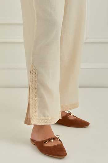 Cupid Cotton_Ivory Chanderi Silk, Muslin Embroidery, Sequins Skye Top And Pant Co-ord Set _at_Aza_Fashions