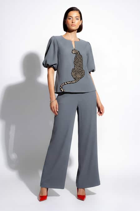 Nautanky Nightshade Leopard Embroidered Top & Pant Set 