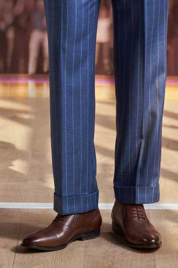Philocaly_Blue Wool Sloany Turn-up Hem Striped Trouser _Online_at_Aza_Fashions