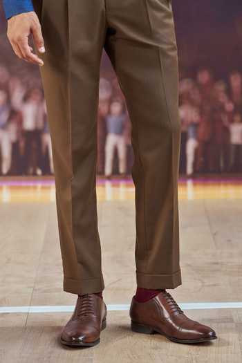 Philocaly_Brown Wool Saunder Gurkha Waistband Trouser _Online_at_Aza_Fashions