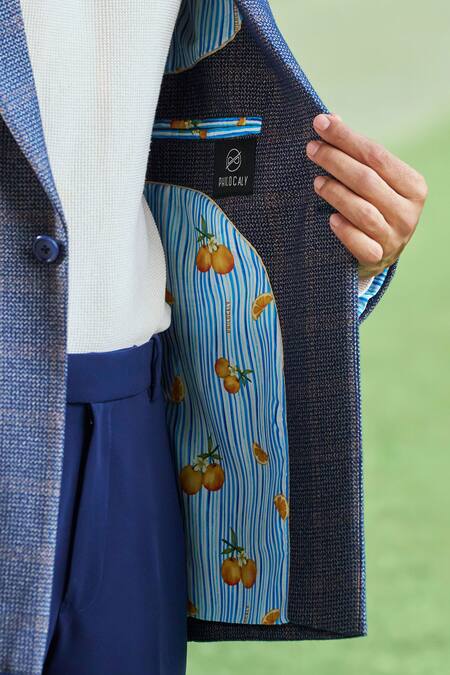 Buy_Philocaly_Blue Wool Blend Wenger Checkered Blazer _Online_at_Aza_Fashions