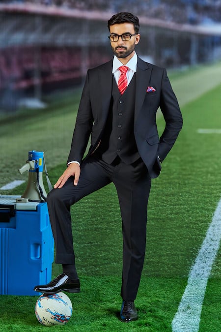 Shop Philocaly Black Wool Artimus Shark Peak Lapel Blazer at Aza Fashions Shop_Philocaly_Black Wool Artimus Shark Peak Lapel Blazer _at_Aza_Fashions