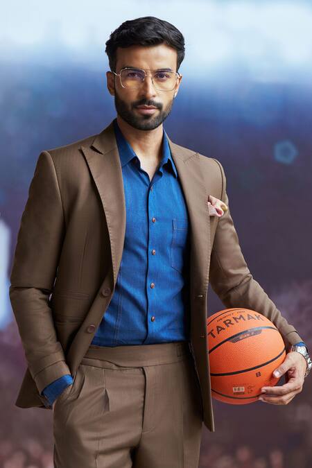 Shop_Philocaly_Brown Wool Saunders Tailored Blazer And Pant Set _Online_at_Aza_Fashions