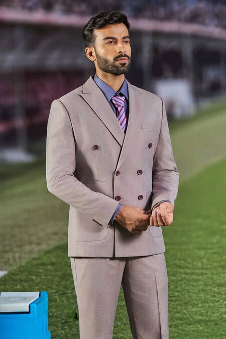 Philocaly_Pink Wool Reid Double Breasted Blazer And Pant Set _Online_at_Aza_Fashions