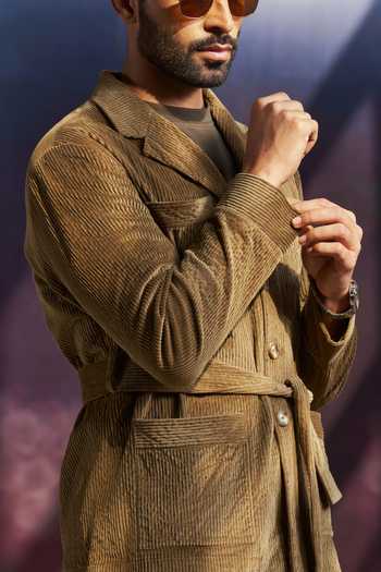 Buy_Philocaly_Olive Green Corduroy Adelman Belted Shacket _Online_at_Aza_Fashions