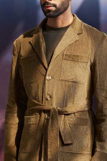 Shop_Philocaly_Olive Green Corduroy Adelman Belted Shacket _Online_at_Aza_Fashions