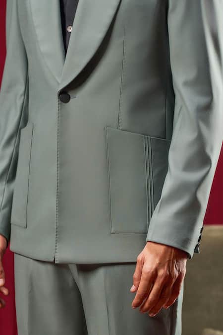 Buy Philocaly Teal Wool Scorsese Pintucked Collar Blazer Online at Aza Fashions Buy_Philocaly_Teal Wool Scorsese Pintucked Collar Blazer _Online_at_Aza_Fashions