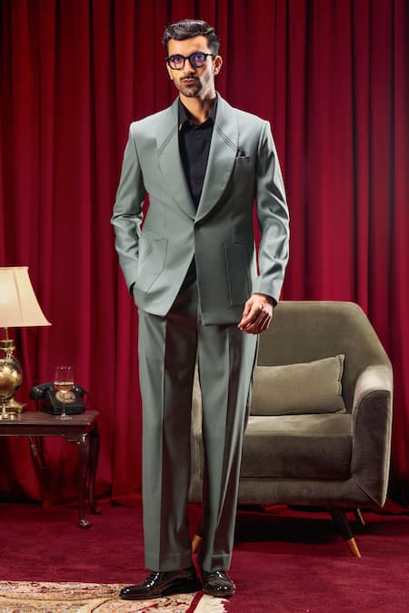 Philocaly Scorsese Pintucked Collar Blazer & Trouser Set 