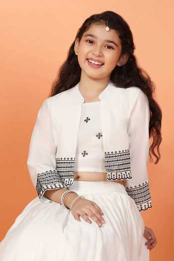 Buy_Jhambthreads_White Silk Embroidery Shrug And Lehenga Set _Online_at_Aza_Fashions