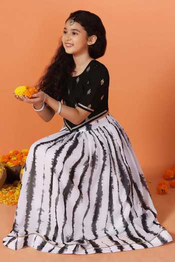 Buy_Jhambthreads_Black Georgette Embroidery Tie Dye Print Lehenga And Blouse Set _Online_at_Aza_Fashions