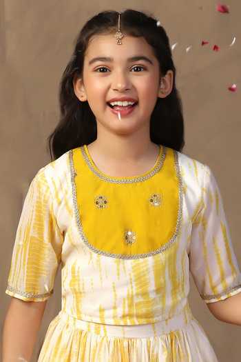 Jhambthreads_Yellow Georgette Tie Dye Print Lehenga And Blouse Set _Online_at_Aza_Fashions