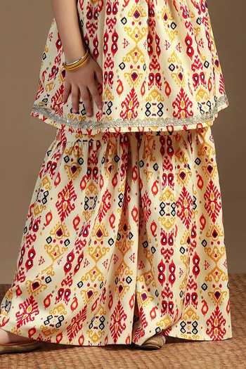 Shop_Jhambthreads_Yellow Cotton Ajrakh Print Empire Waist Kurta With Sharara _Online_at_Aza_Fashions