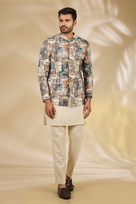 Manish Nagdeo Abstract Print Bandhgala & Kurta Set 
