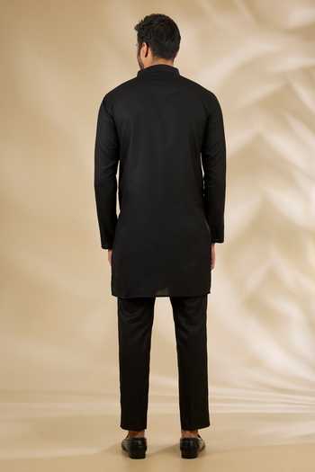 Buy_Manish Nagdeo_Black Silk Flower Print Bandhgala And Kurta Set _Online_at_Aza_Fashions