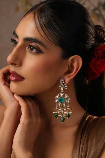 Swabhimann_Green Pearls, Stones Emerald Polki Dangler Earrings _Online_at_Aza_Fashions