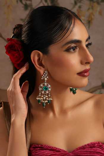Buy_Swabhimann_Green Pearls, Stones Emerald Polki Dangler Earrings _Online_at_Aza_Fashions