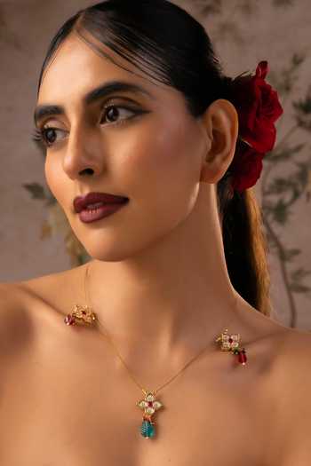 Swabhimann_Multi Color Beads, Stones Floral Motif Pendant Necklace _Online_at_Aza_Fashions