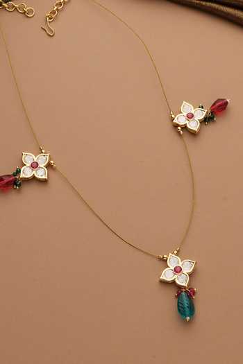 Buy_Swabhimann_Multi Color Beads, Stones Floral Motif Pendant Necklace _Online_at_Aza_Fashions