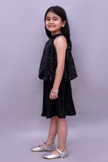 Lil Drama_Black Polyester, Knit Embellished Top And Skirt Set _Online_at_Aza_Fashions