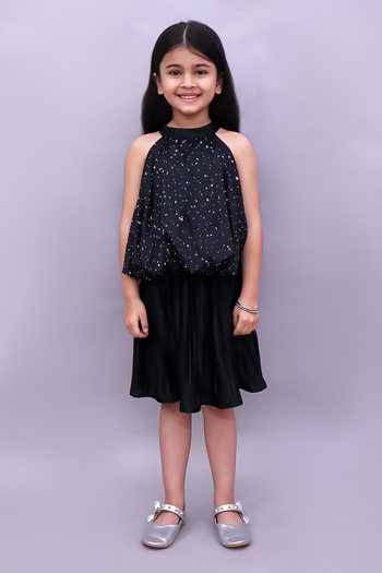 Shop_Lil Drama_Black Polyester, Knit Embellished Top And Skirt Set _Online_at_Aza_Fashions