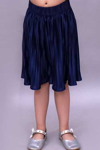 Buy_Lil Drama_Navy Polyester, Knit Ruffle Sleeve Top And Skirt Set 