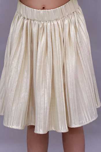 Buy_Lil Drama_Gold Polyester, Knit Pleated Poly Top And Skirt Set 