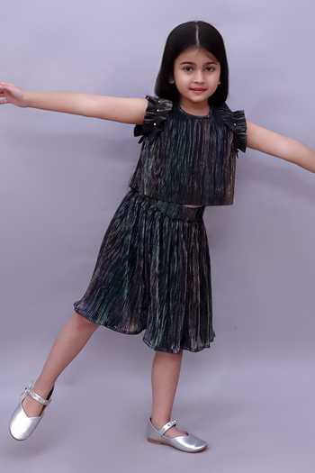 Buy_Lil Drama_Grey Knit Pleated Top And Skirt Set _Online_at_Aza_Fashions