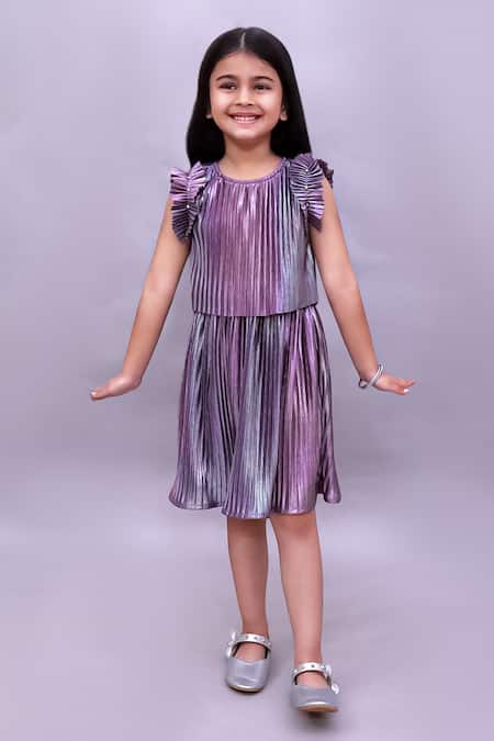 Lil Drama Pleated Poly Knit Top & Skirt Set 