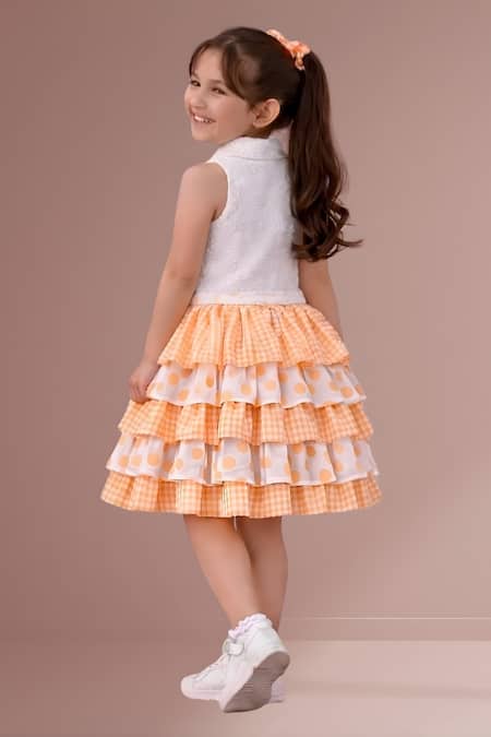Lil Drama Checked & Polka Dot Cotton Top & Skirt Set 