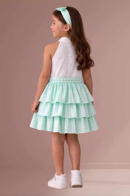 Lil Drama Chequered Pattern Cotton Top & Skirt Set 