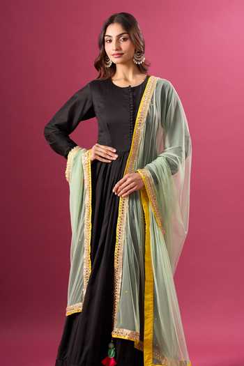 Buy_Khwaab By Sanjana Lakhani_Green Net Sequins Embroidered Dupatta _Online_at_Aza_Fashions