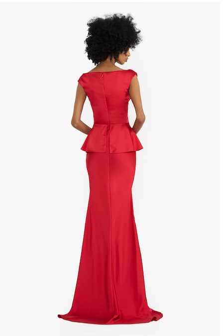 Gauri & Nainika Off Shoulder Peplum Gown 
