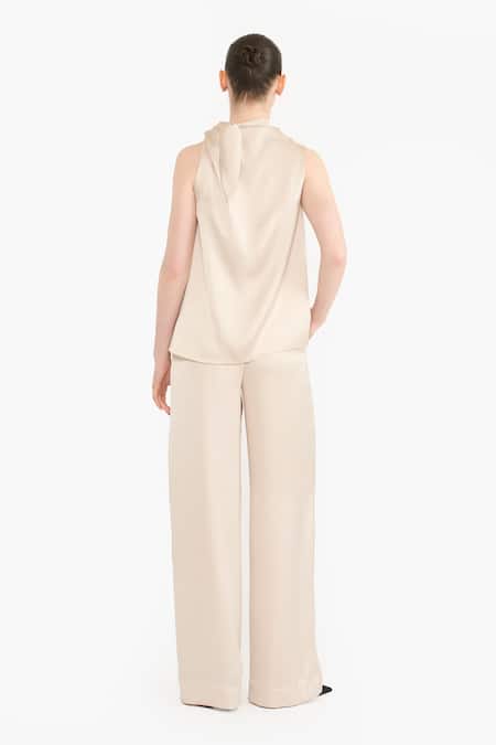 Gauri & Nainika Satin Knotted Shoulder Halter Top & Pant Set 