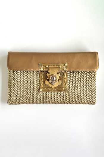 Kokommo_Gold Stones, Crystals The Filato Dupion Silk Clutch _Online_at_Aza_Fashions