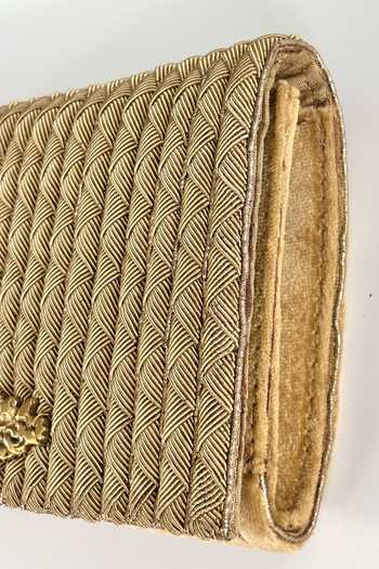Buy Kokommo Gold Embroidery, Zari, Stones, Crystals Corda Zardosi Clutch And Chain Online at Aza Fashions Buy_Kokommo_Gold Embroidery, Zari, Stones, Crystals Corda Zardosi Clutch And Chain _Online_at_Aza_Fashions