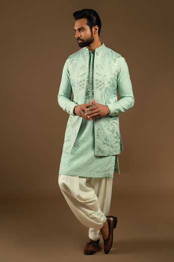 Punit Arora Tonal Embroidered Bundi Kurta Set 