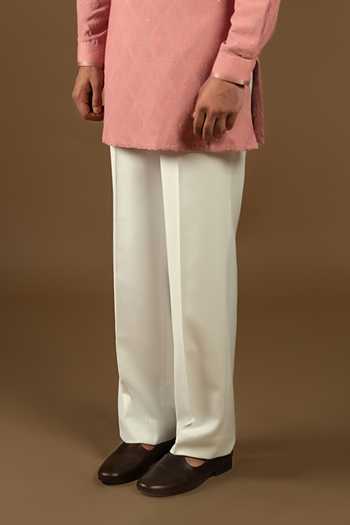 Shop_Punit Arora_Pink Silk, Cotton Embroidery Bundi Kurta Set _Online_at_Aza_Fashions