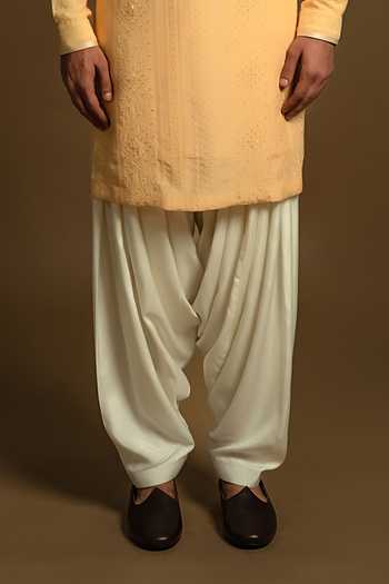 Shop_Punit Arora_Yellow Silk, Cotton Placement Embroidered Bundi Kurta Set 