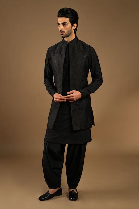 Punit Arora Embroidered Cotton Silk Bundi Kurta Set 