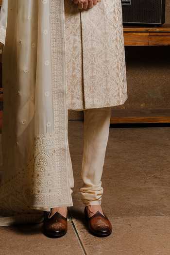 Punit Arora_Beige Silk Embroidery Elite Shade Of Sherwani Set _Online_at_Aza_Fashions