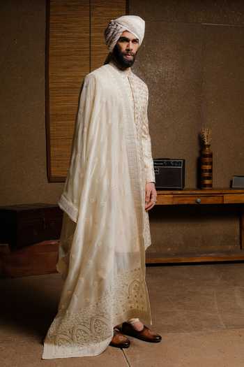 Buy_Punit Arora_Beige Silk Embroidery Elite Shade Of Sherwani Set 