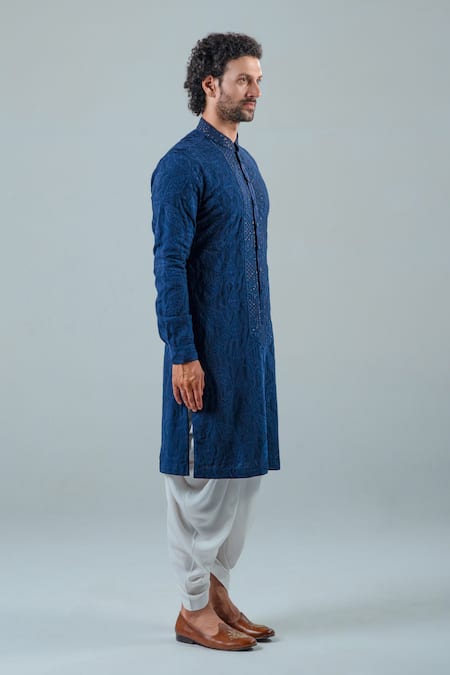 Punit Arora_Navy Modal Thread , Tonal Kurta Set _at_Aza_Fashions