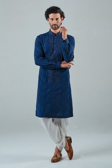 Buy_Punit Arora_Navy Modal Thread , Tonal Kurta Set 